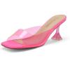 DREAM PAIRS Women’s Clear Heeled Sandals Square Toe Transparent Stiletto Mules Slip on Wedding Dress Shoes(Neon Pink/Clear)