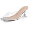 DREAM PAIRS Women’s Clear Heeled Sandals Square Toe Transparent Stiletto Mules Slip on Wedding Dress Shoes(Silver/Clear)