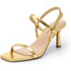 DREAM PAIRS Womens Slingback Heels Square Open Toe Strappy Sandals Ankle Strap High Heeled Dressy Shoes(Gold-pu)