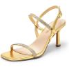 DREAM PAIRS Womens Slingback Heels Square Open Toe Strappy Sandals Ankle Strap High Heeled Dressy Shoes(Gold-rhinestone)