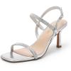 DREAM PAIRS Womens Slingback Heels Square Open Toe Strappy Sandals Ankle Strap High Heeled Dressy Shoes(Silver-rhinestone)
