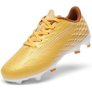 DREAM PAIRS Boys Girls FG AG Soccer Cleats High-Speed Anti-Twist Lightweight Football Shoes(Yellow)