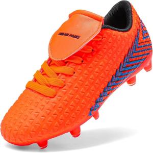 DREAM PAIRS Boys Girls Outdoor Soccer Cleats Firm Ground Football Shoes for Little/Big Kid(Orange/Black)