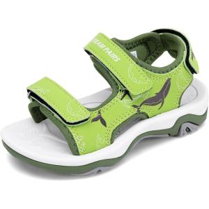 DREAM PAIRS Boys Girls Sandals Summer Outdoor Athletic Kids Sport Water Shoes for Toddler/Little Kid(Green-pu)
