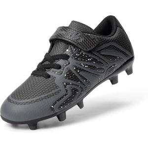 DREAM PAIRS Boys Girls Soccer Cleats Kids Youth Multi Ground Outdoor Football Shoes for Little/Big Kid(Black/Dark Grey)