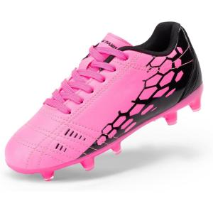 DREAM PAIRS Boys Girls Soccer Cleats Youth Firm Groud Outdoor Sport Athletic High Top Football Shoes for Little/Big Kid(Hot Pink/Black)