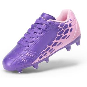 DREAM PAIRS Boys Girls Soccer Cleats Youth Firm Groud Outdoor Sport Athletic High Top Football Shoes for Little/Big Kid(Purple/Pink)