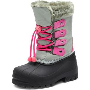 DREAM PAIRS Boys & Girls Waterproof Winter Snow Boots for Little Kid/Big Kid(Grey/Fuchsia)