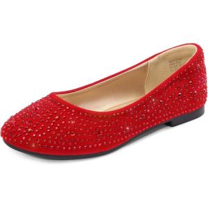 DREAM PAIRS Girls Dress Shoes Slip on Ballerina Flats for Wedding/Party(Red/Suede-1)