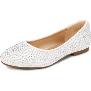 DREAM PAIRS Girls Dress Shoes Slip on Ballerina Flats for Wedding/Party(White/Suede)