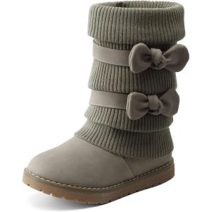 DREAM PAIRS Girl’s Winter Snow Boots Faux Fur Lined Mid Calf Shoes(Grey/Pu)
