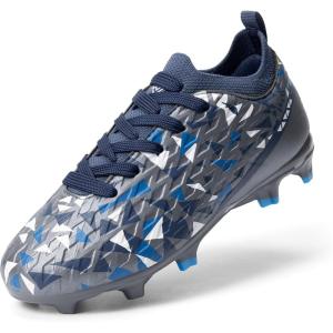 DREAM PAIRS Kids High-Speed Soccer Cleats with TPU Anti-Twist Plate Firm Ground Outdoor Athletic Sport Football Shoes(Dark Grey/Navy)