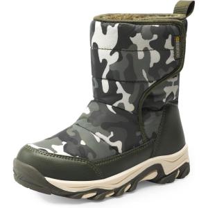 DREAM PAIRS Kids’ Waterproof Snow Boots with Hook and Loop Mid Calf Faux Fur Lining Winter Boots(Camo/Green)