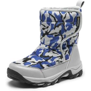 DREAM PAIRS Kids’ Waterproof Snow Boots with Hook and Loop Mid Calf Faux Fur Lining Winter Boots(Camouflage/Blue)