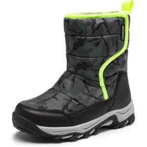 DREAM PAIRS Kids’ Waterproof Snow Boots with Hook and Loop Mid Calf Faux Fur Lining Winter Boots(Camouflage/Gray)