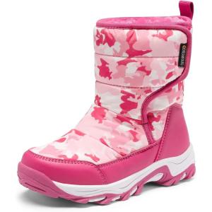 DREAM PAIRS Kids’ Waterproof Snow Boots with Hook and Loop Mid Calf Faux Fur Lining Winter Boots(Rose Red)