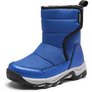 DREAM PAIRS Kids’ Waterproof Snow Boots with Hook and Loop Mid Calf Faux Fur Lining Winter Boots(Royal Blue)