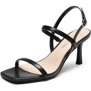 DREAM PAIRS Womens Slingback Heels Square Open Toe Strappy Sandals Ankle Strap High Heeled Dressy Shoes(Black)