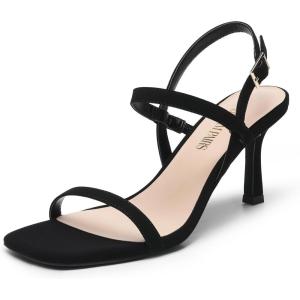 DREAM PAIRS Womens Slingback Heels Square Open Toe Strappy Sandals Ankle Strap High Heeled Dressy Shoes(Black-nubuck)
