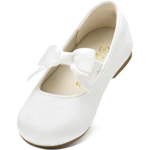 Dream Pairs Girls Dress Shoes Mary Jane Flower Girl Bow Ballet Flats for Wedding Party Toddler/Little Kid(Sophia-22-white)