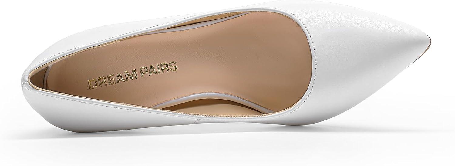 image:imageDREAM PAIRS Womens High Chunky Block Heels Closed Pointed Toe Slip on Women Pumps Wedding Party Work Comfortable Dress Shoes for WomenWhite