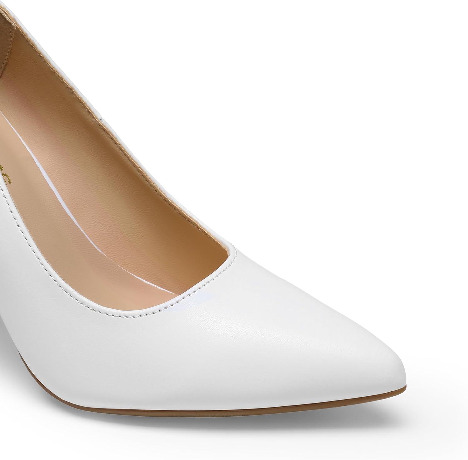image:imageDREAM PAIRS Womens High Chunky Block Heels Closed Pointed Toe Slip on Women Pumps Wedding Party Work Comfortable Dress Shoes for WomenWhite