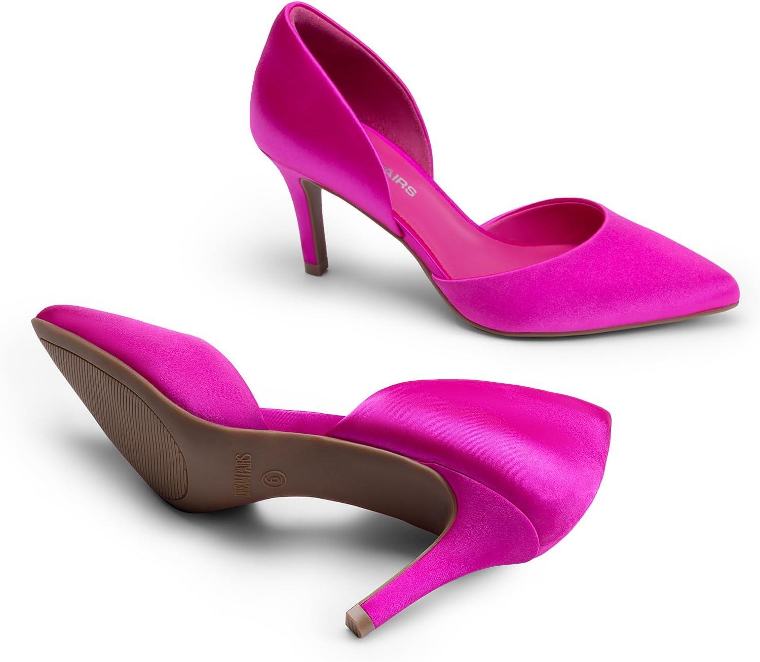 image:imageDREAM PAIRS Womens High Heel Closed Toe PumpsHot Pinksatin