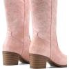 DREAM PAIRS Cowboy Boots for Women Cowgirl Western Boots Fashion Embroidery Stitched Chunky Heel Mid Calf Boots(Light Pink)
