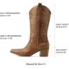 DREAM PAIRS Cowboy Boots for Women Cowgirl Western Boots Fashion Embroidery Stitched Chunky Heel Mid Calf Boots(Tan)