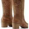 DREAM PAIRS Cowboy Boots for Women Cowgirl Western Boots Fashion Embroidery Stitched Chunky Heel Mid Calf Boots(Tan)