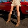 DREAM PAIRS Cowboy Boots for Women Cowgirl Western Boots Fashion Embroidery Stitched Chunky Heel Mid Calf Boots(Tan)