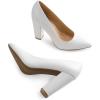 DREAM PAIRS Women’s High Chunky Block Heels Closed Pointed Toe Slip on Women Pumps Wedding Party Work Comfortable Dress Shoes for Women(White)