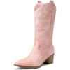 DREAM PAIRS Cowboy Boots for Women Cowgirl Western Boots Fashion Embroidery Stitched Chunky Heel Mid Calf Boots(Light Pink)