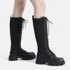 DREAM PAIRS Knee High Boots Women, Fashion Combat Boots Chunky Platform Lace Up Lug Sole Boots For Women