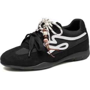 DREAM PAIRS Women’s Retro Platform Sneakers, Faux Suede Casual Fashion All-Day Comfort Cushion Walking Breathable Shoes(Black)