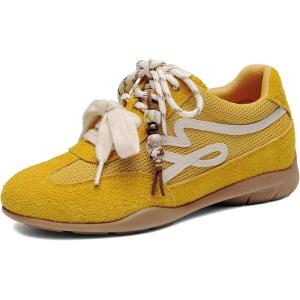 DREAM PAIRS Women’s Retro Platform Sneakers, Faux Suede Casual Fashion All-Day Comfort Cushion Walking Breathable Shoes(Yellow)