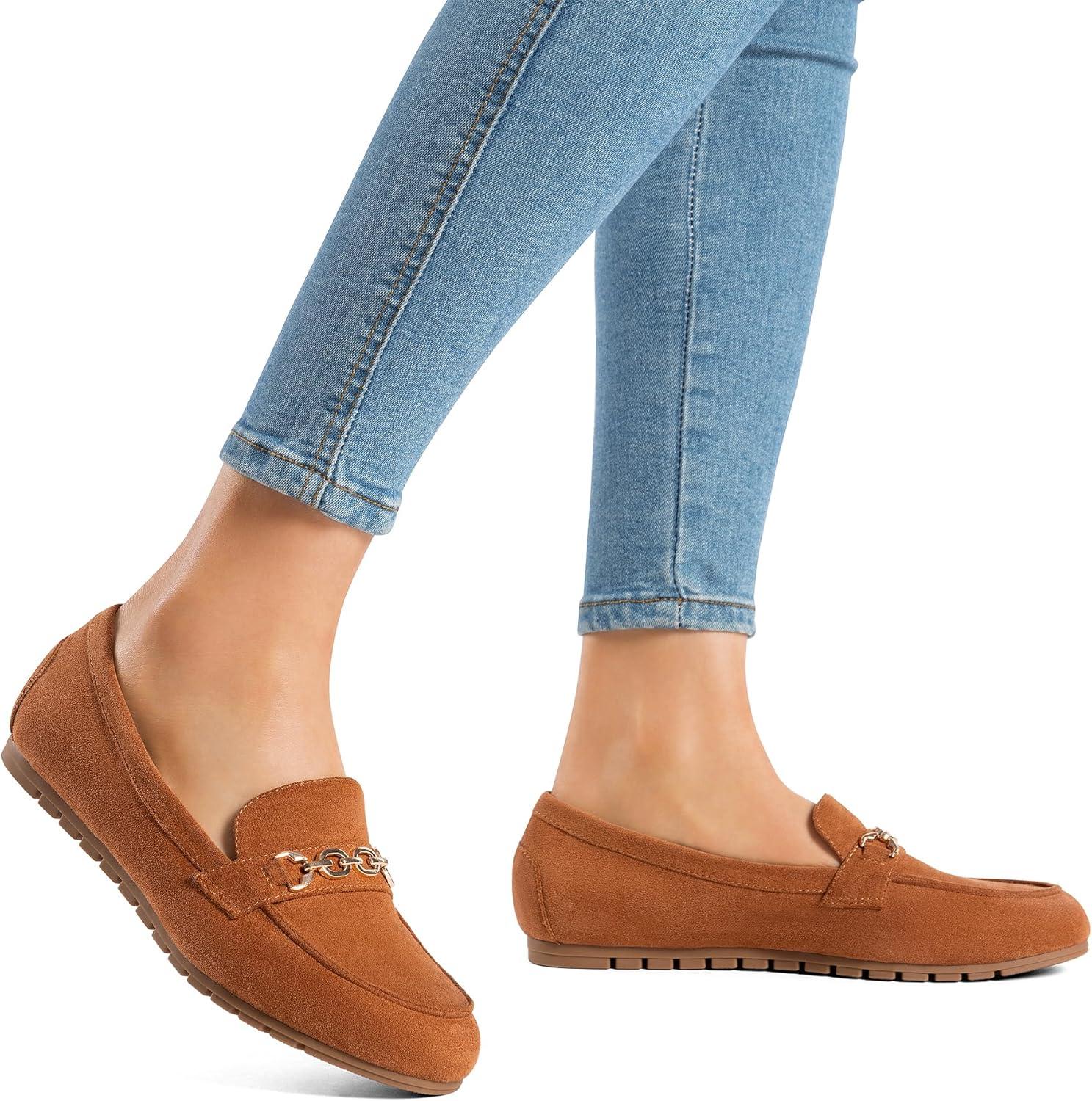 image:imageDREAM PAIRS Loafers for Women Casual Comfortable Slip On Flat Lightweight Leisure Work Shoe Comfort Walking ShoesBrownsuede