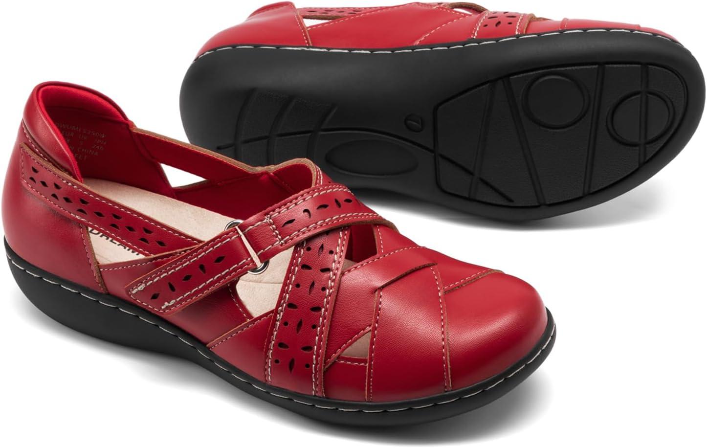image:imageDREAM PAIRS Womens Loafers Slip On Comfortable Casual Orthopedic Walking Flats Work Shoes Closed Toe Sandals with Arch SupportRed