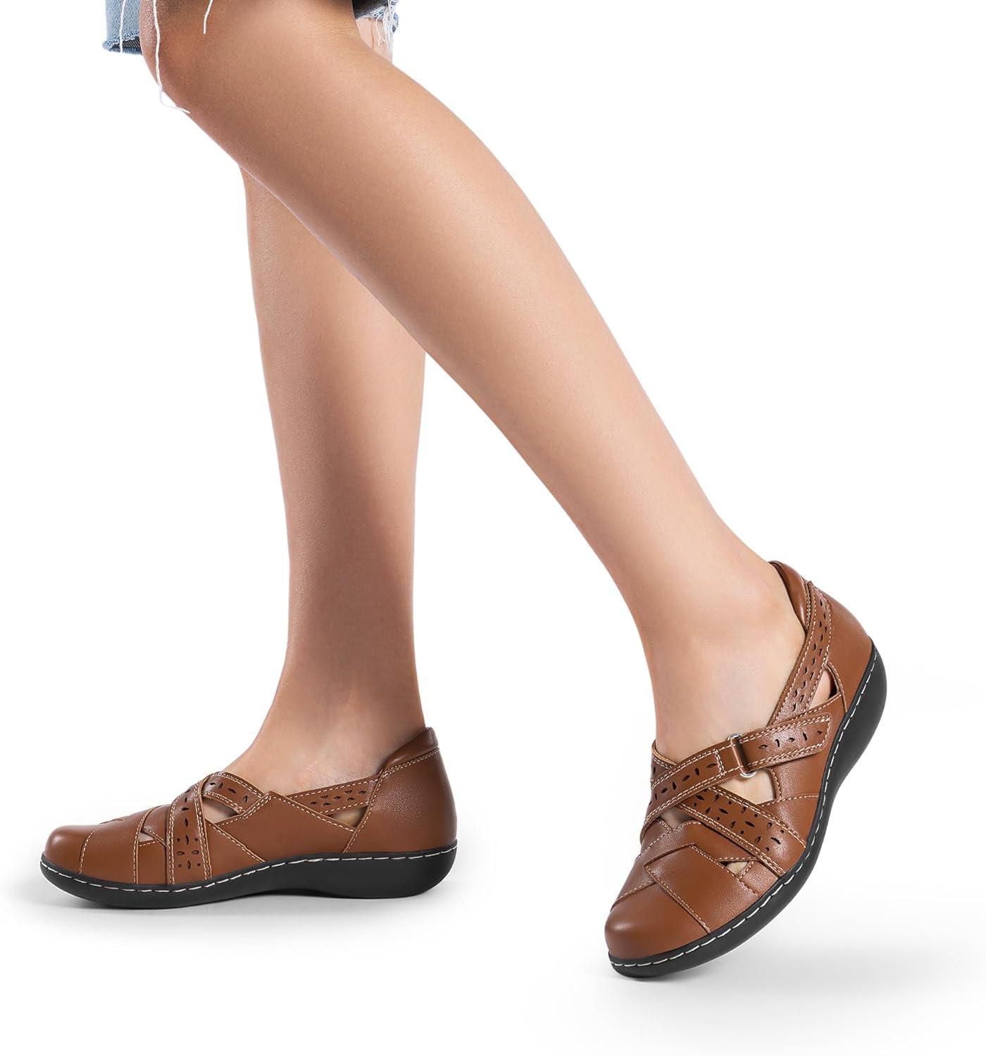 image:imageDREAM PAIRS Womens Loafers Slip On Comfortable Casual Orthopedic Walking Flats Work Shoes Closed Toe Sandals with Arch SupportTan