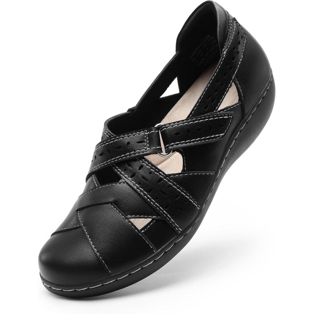 image:imageDREAM PAIRS Womens Loafers Slip On Comfortable Casual Orthopedic Walking Flats Work Shoes Closed Toe Sandals with Arch SupportBlack
