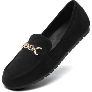 DREAM PAIRS Loafers for Women Casual Comfortable Slip On Flat Lightweight Leisure Work Shoe Comfort Walking Shoes(Black-suede)