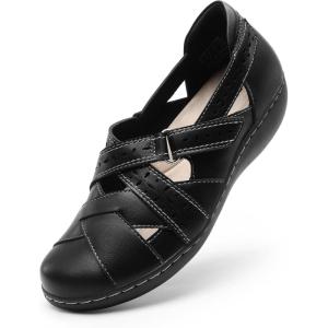 DREAM PAIRS Women’s Loafers Slip On Comfortable Casual Orthopedic Walking Flats Work Shoes Closed Toe Sandals with Arch Support(Black)