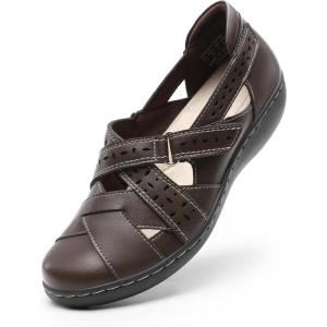 DREAM PAIRS Women’s Loafers Slip On Comfortable Casual Orthopedic Walking Flats Work Shoes Closed Toe Sandals with Arch Support(Brown)