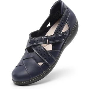 DREAM PAIRS Women’s Loafers Slip On Comfortable Casual Orthopedic Walking Flats Work Shoes Closed Toe Sandals with Arch Support(Navy)