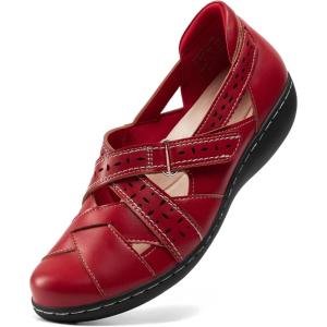 DREAM PAIRS Women’s Loafers Slip On Comfortable Casual Orthopedic Walking Flats Work Shoes Closed Toe Sandals with Arch Support(Red)
