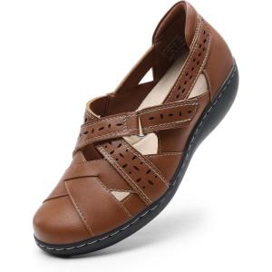 DREAM PAIRS Women’s Loafers Slip On Comfortable Casual Orthopedic Walking Flats Work Shoes Closed Toe Sandals with Arch Support(Tan)