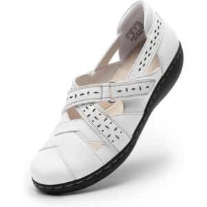 DREAM PAIRS Women’s Loafers Slip On Comfortable Casual Orthopedic Walking Flats Work Shoes Closed Toe Sandals with Arch Support(White)