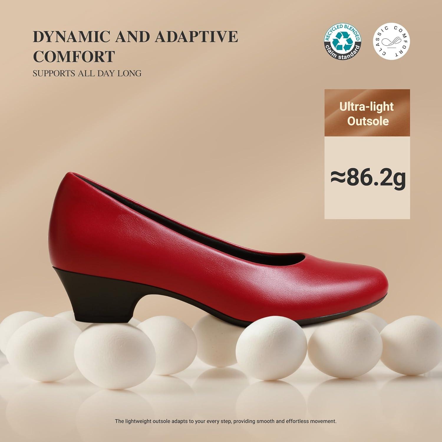 image:imageDREAM PAIRS Womens Chunky Closed Toe Dress Low Block Heels Comfortable Slip On Work Pumps Wedding Casual ShoesRed