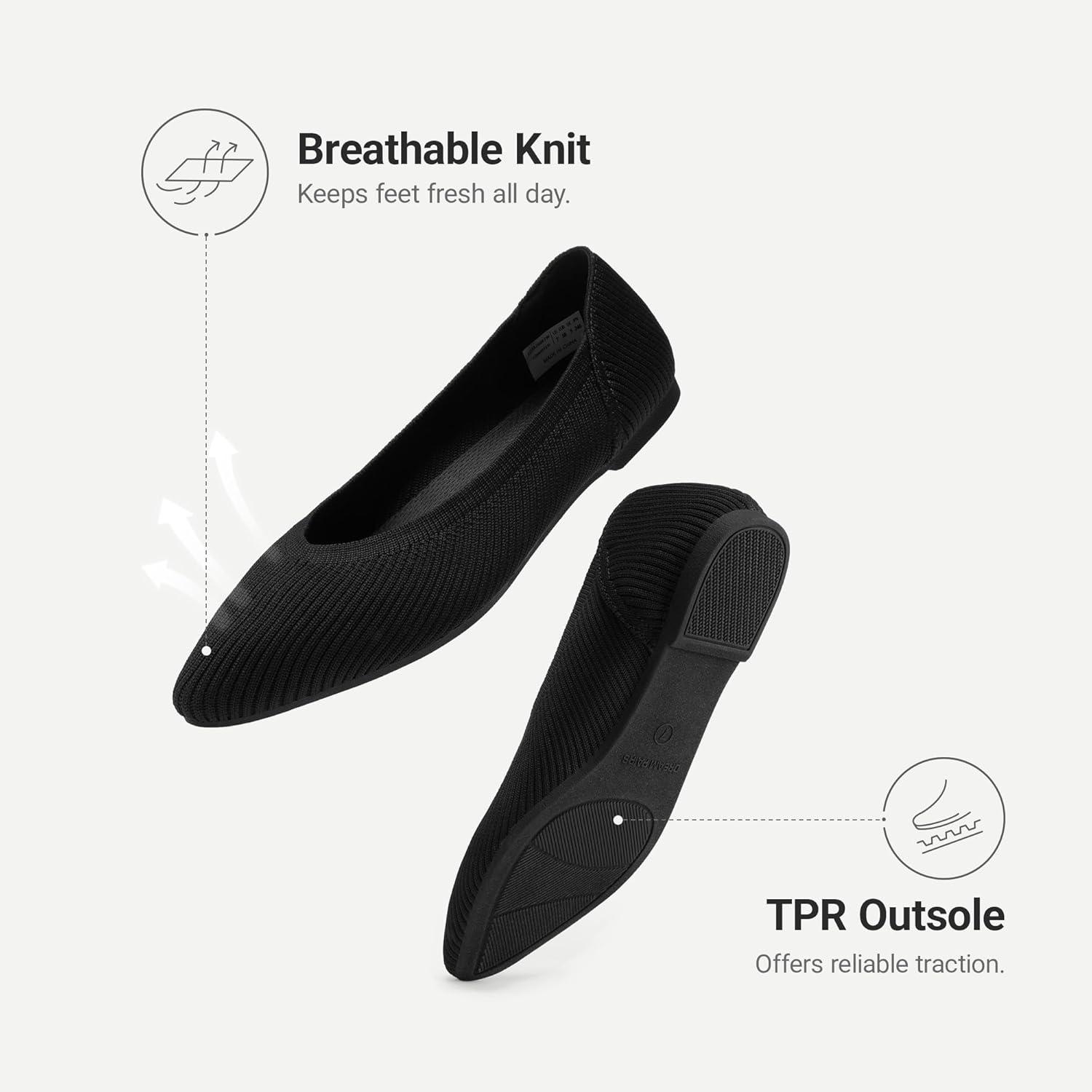 image:imageDREAM PAIRS Womens Knit Ballet Dressy Flats Comfortable Washable Flexible Breathable Casual Classic Work Office Walk Pointed Toe FlatsBlack