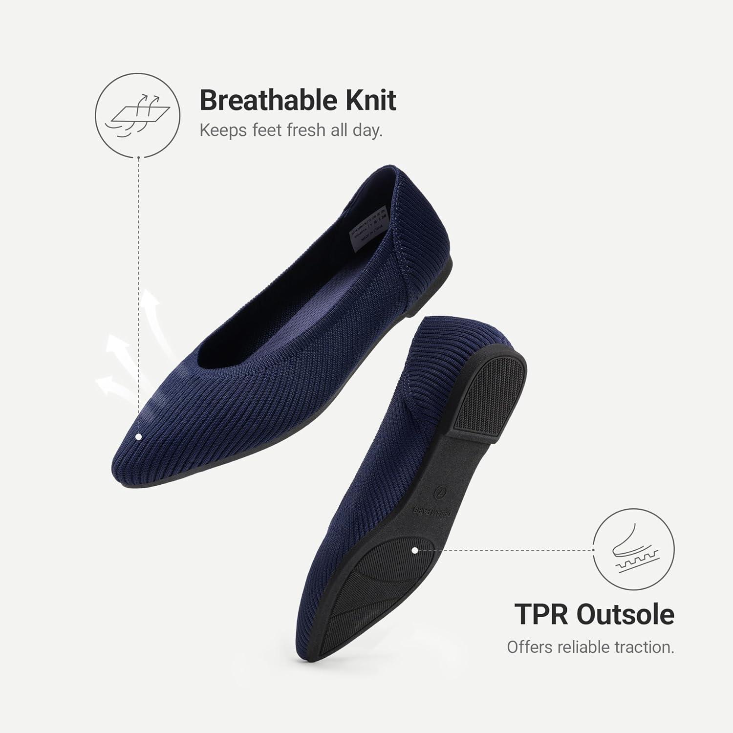 image:imageDREAM PAIRS Womens Knit Ballet Dressy Flats Comfortable Washable Flexible Breathable Casual Classic Work Office Walk Pointed Toe FlatsNavy
